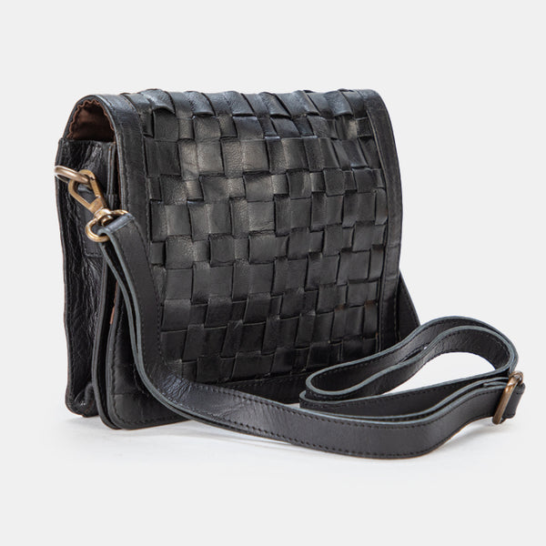 Leather Woven Sling Bag