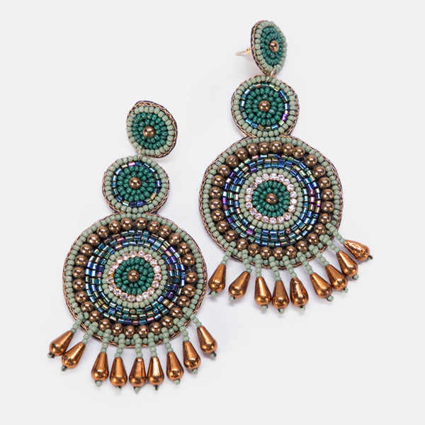 Indie Beads 3 Cricle Earrings - GREEN