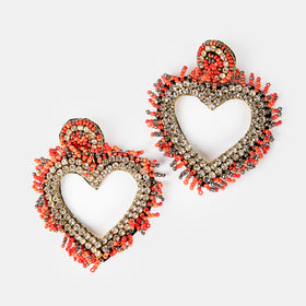 Indie Beads Heart Earrings - RED