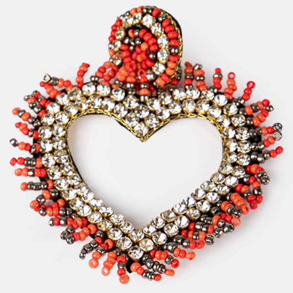 Indie Beads Heart Earrings - RED