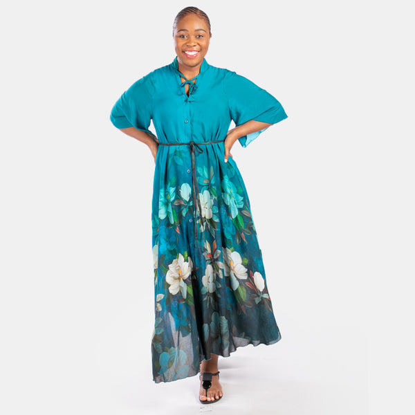 Aqua Flower Shirt Dress