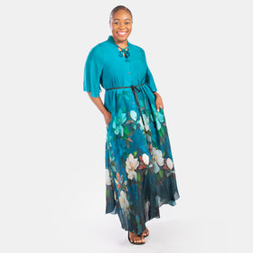 Aqua Flower Shirt Dress