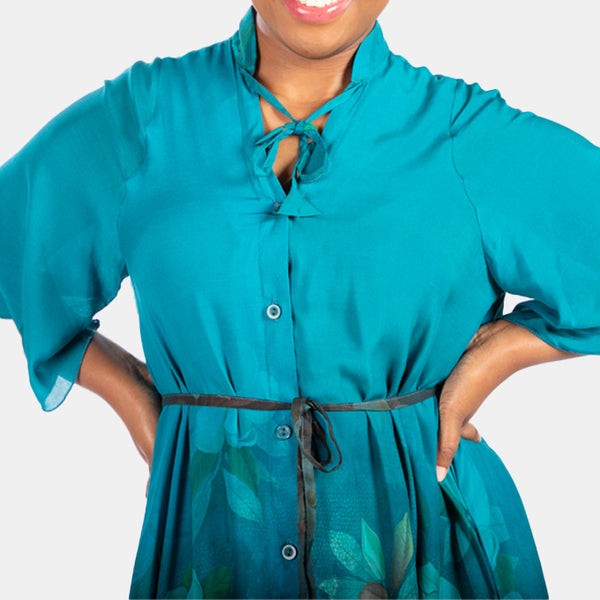 Aqua Flower Shirt Dress