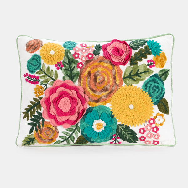 Embroidered Cushion - Posey White