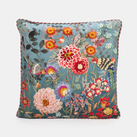 Embroidered Cushion - Dahlia Blue