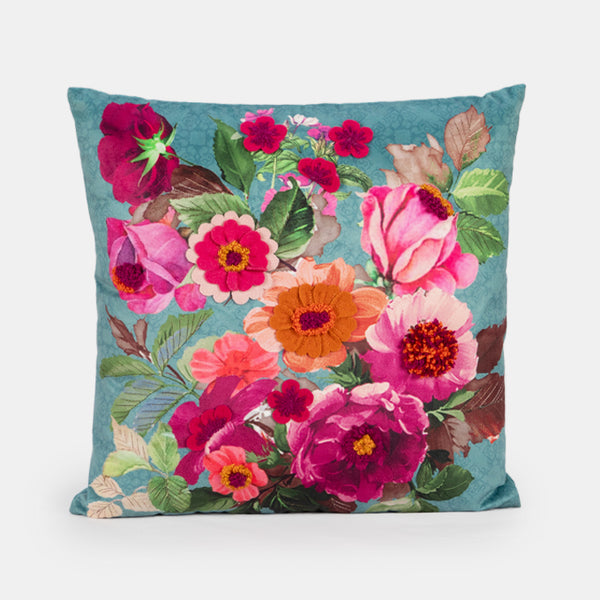Embroidered Cushion - Rose Blue