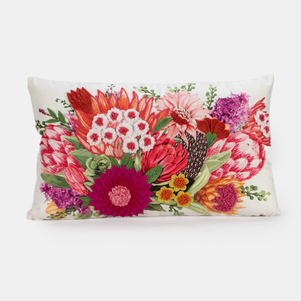 Embroidered Cushion - Posey White