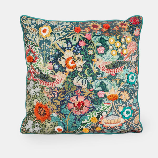 Embroidered Cushion - Liberty Green