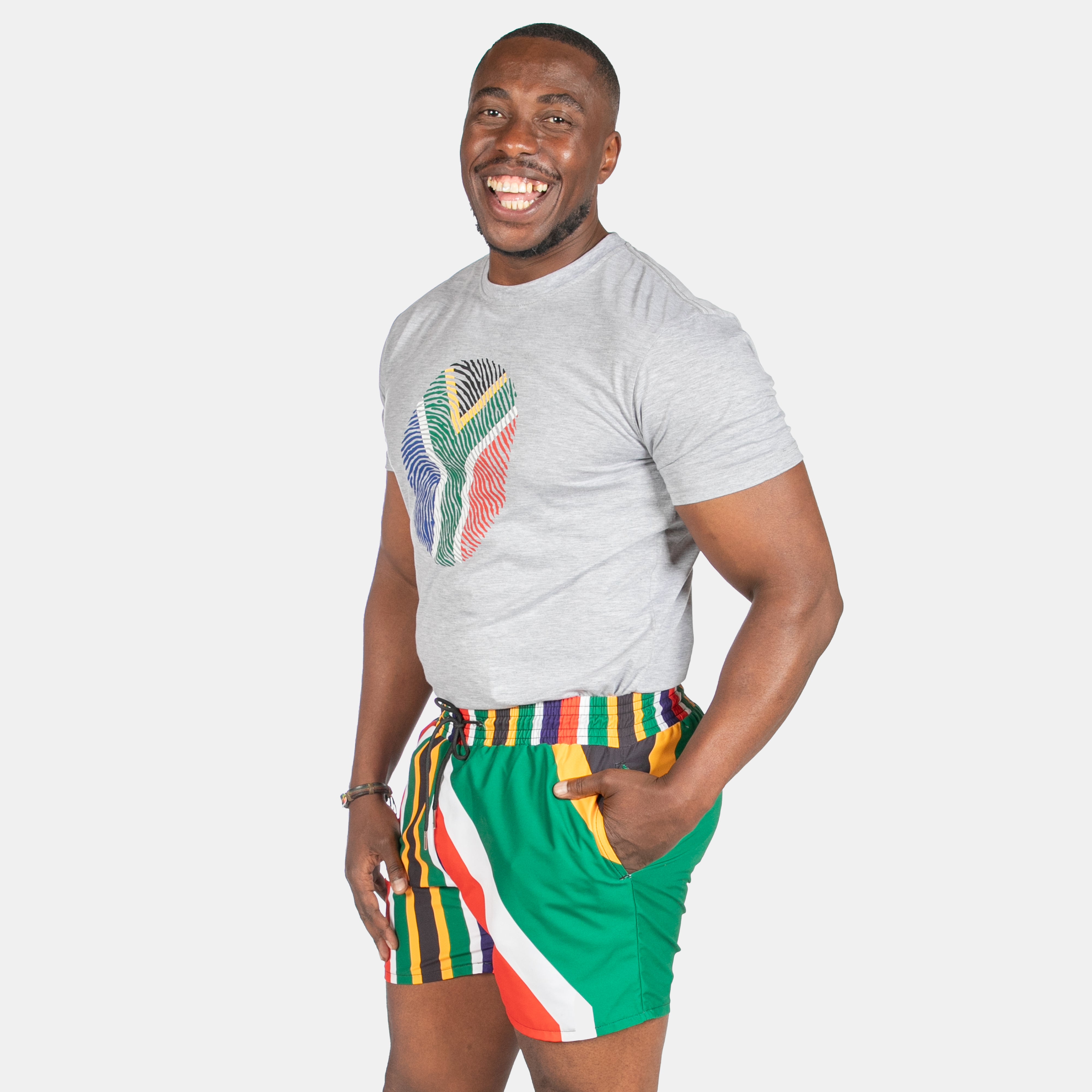 Men s South African Flag Swim Shorts with Drawstring